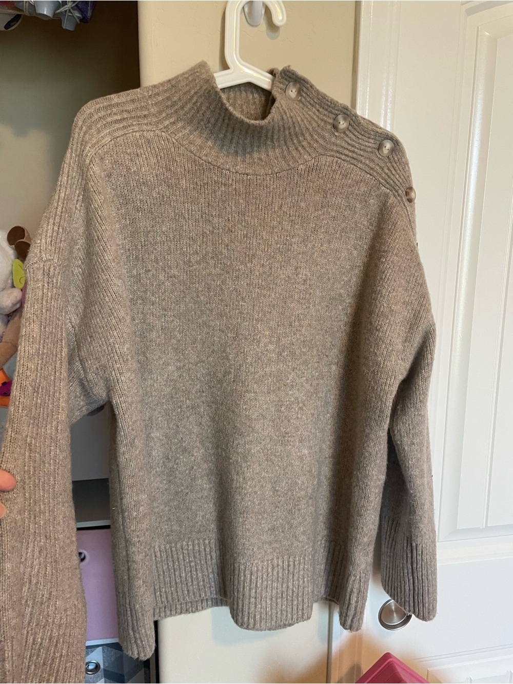 Abercrombie & Fitch Taupe Button-Shoulder Turtleneck Sweater